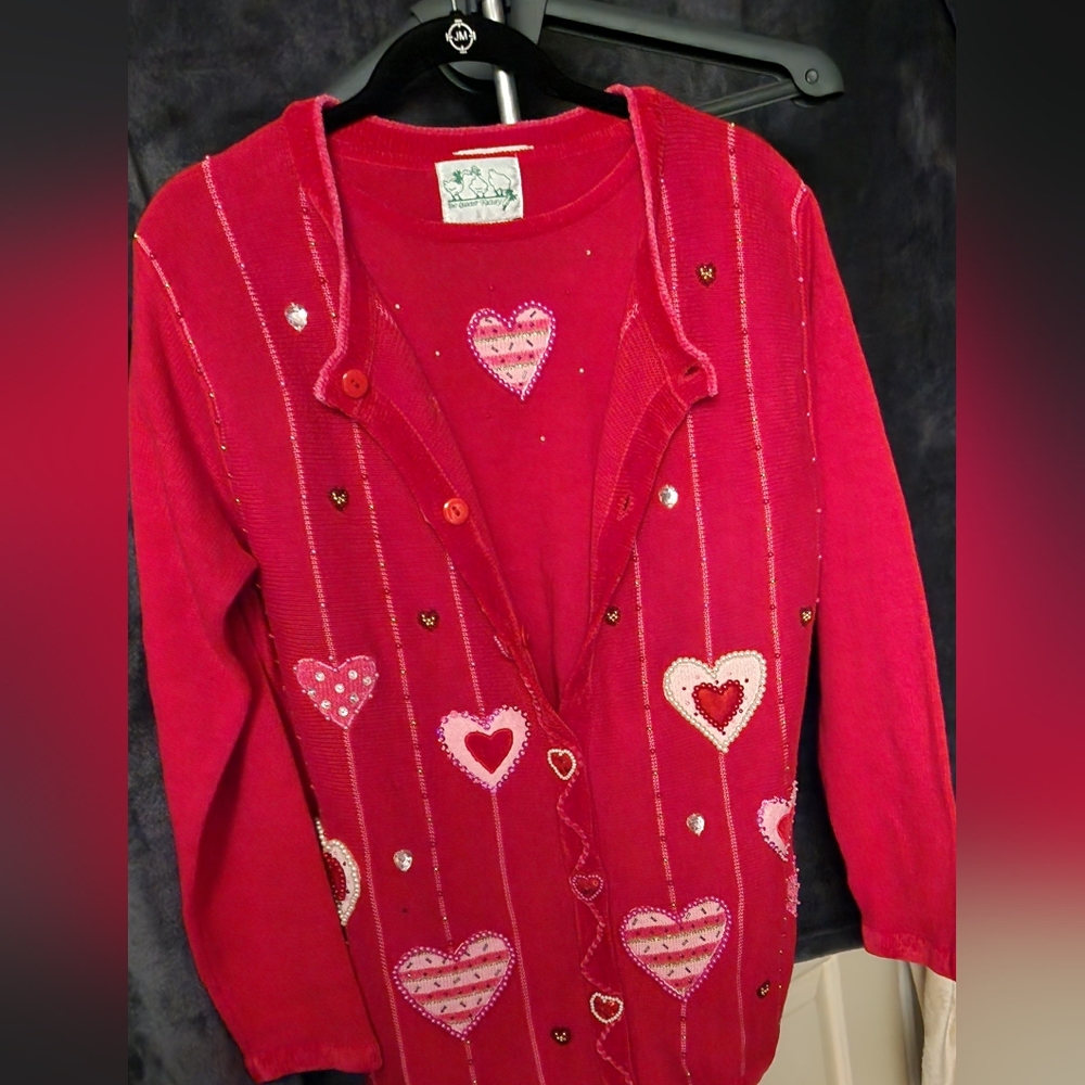 The Quacker Factory Red Valentine sweater caridgan